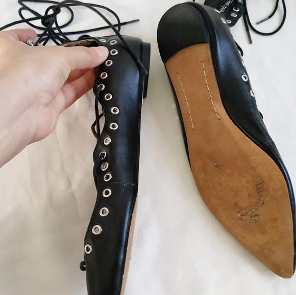 Zara Black lace Up shoes leather flats balet Bloggers Favourite Ballerina - Picture 3 of 11
